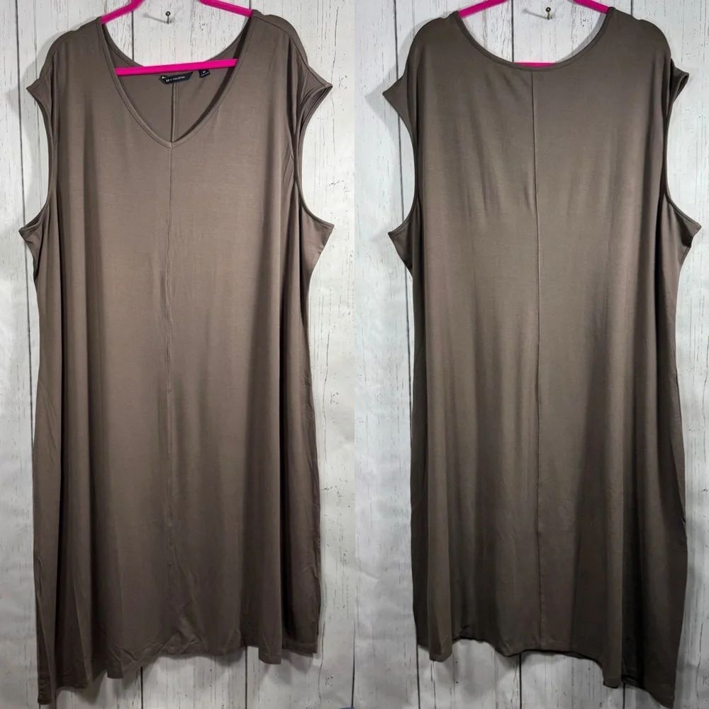 H by Halston Taupe Swing Dress 3X Plus Size Lagenlook Minimalist Comfort Lounge